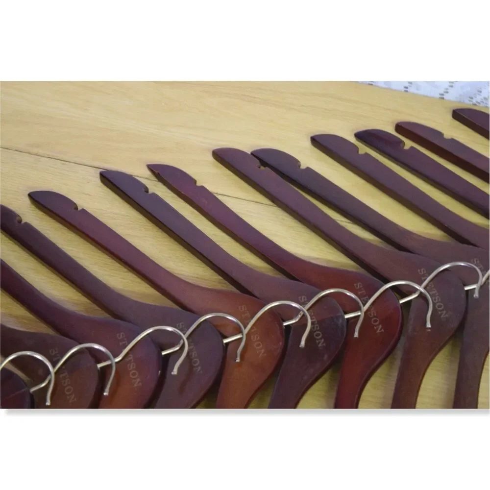 Lot of 16 Stetson Branded Wood Hangers Dark Red Notched 17.5 Inch Width Western